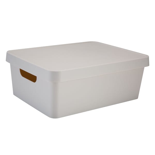 Simplify Storage Tote W/ Lid, 10-7/8 in L x 14-1/2 in W x 10-7/8 in H, Ivory, Plastic 25924-IVORY - main
